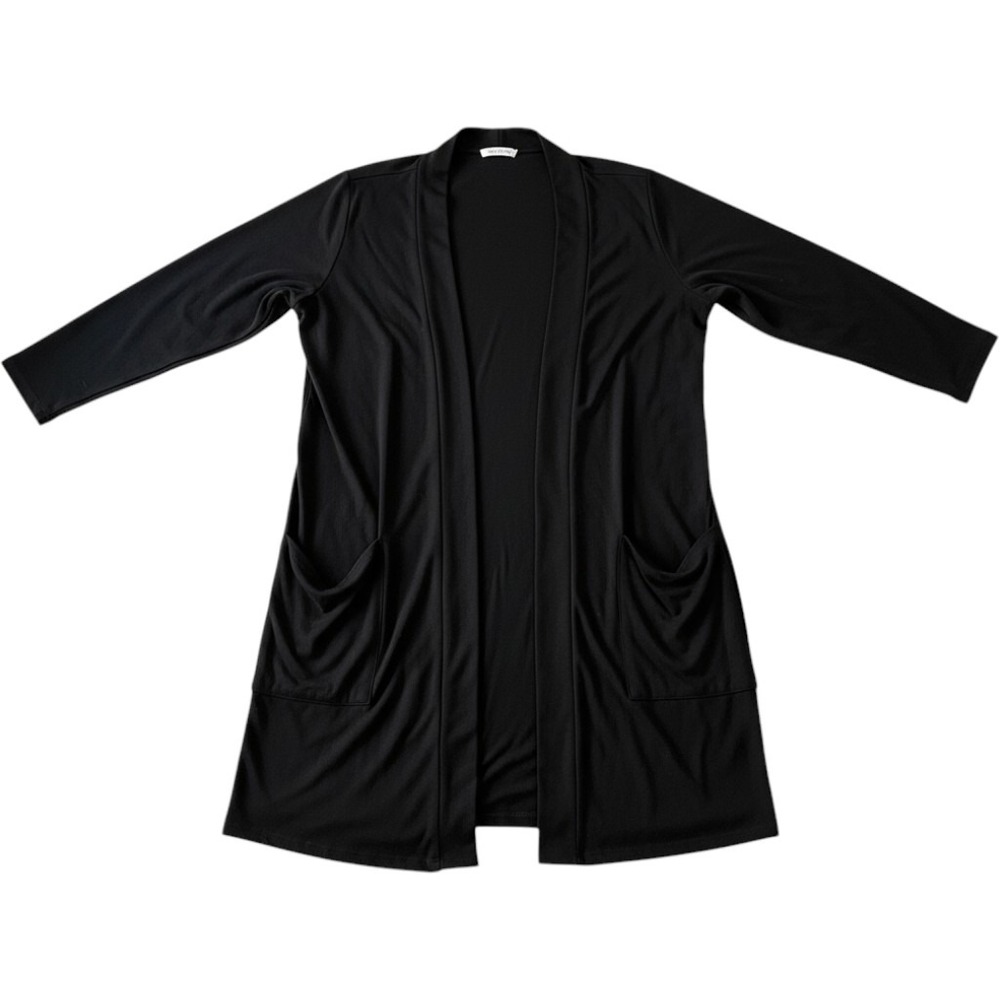 Zenana Premium Black Open Front Cardigan Womens Medium Duster Pocket
